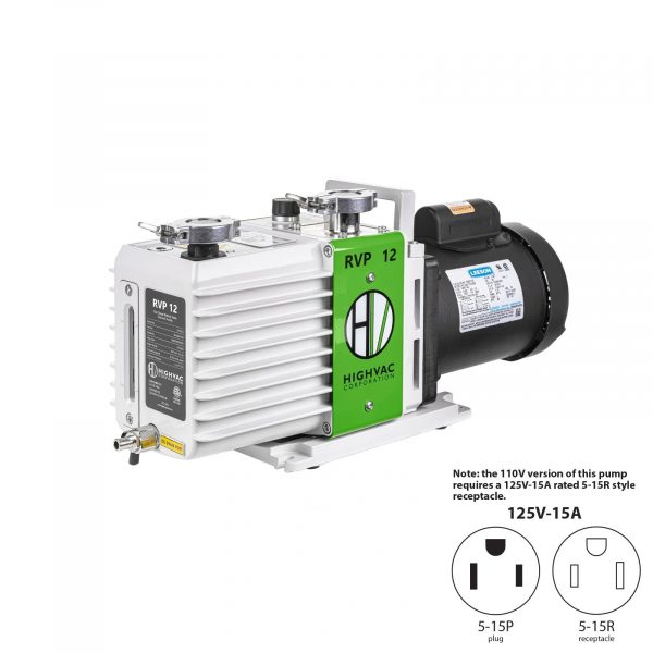 RVP 12 ETL, CSA Certified Two Stage Oil Sealed Rotary Vane Vacuum Pump - Note: The 110V versions of this pump requires a 125V-15A rated 5-15R style receptacle