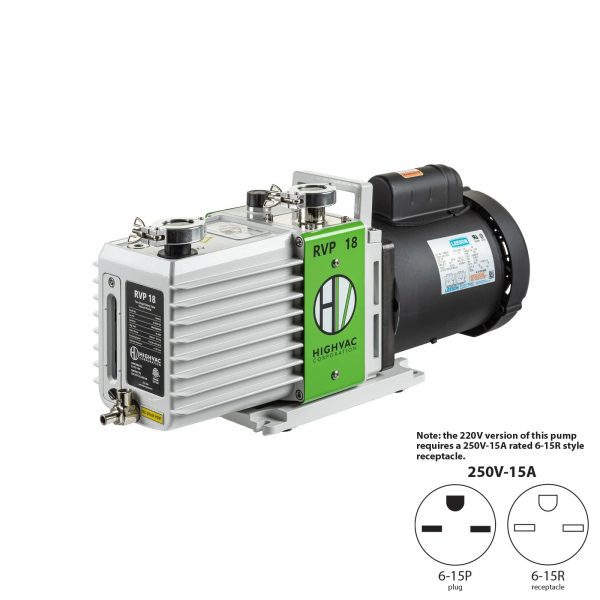RVP 18 ETL, CSA Certified Two Stage Oil Sealed Rotary Vane Vacuum Pump - Note: The 220V versions of this pump requires a 250V-15A rated 6-15R style receptacle
