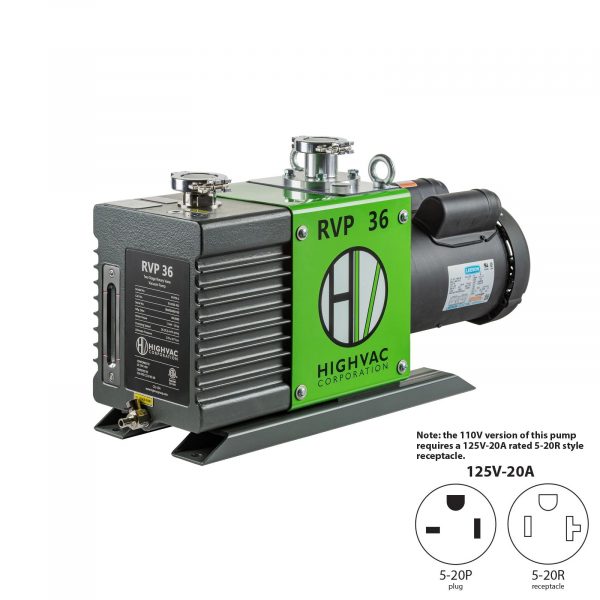 RVP 36 ETL, CSA Certified Two Stage Oil Sealed Rotary Vane Vacuum Pump - Note: The 110V versions of this pump requires a 125V-20A rated 5-20R style receptacle